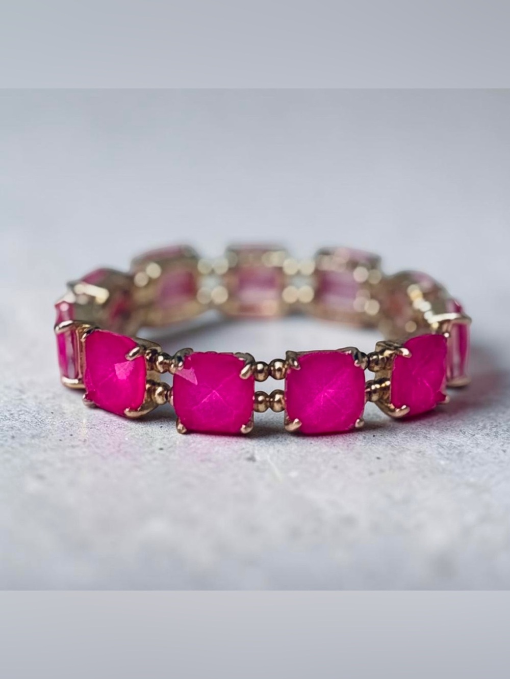 Pink Glass Stone Gold-Frame Stretch Bracelet - Women Jewelry